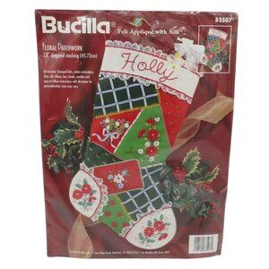 Bucilla Felt Applique Silk 83507 Floral Patchwork Diagonal Stocking Christmas